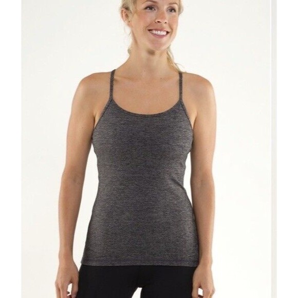 Lululemon Power Y Tank Top Size 6 Women's Black Gray Wee Stripe Sports Classic - Picture 1 of 8